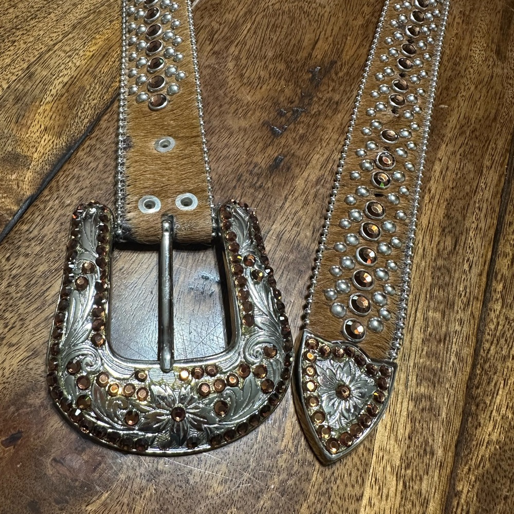 B.B. Simon Brown and Silver Studded Belt Vintage Leather